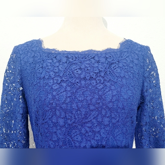 Adrianna Papell Blue Lace Timeless Cocktail Dress Woman's Size 8  Zip Up Back - Picture 2 of 10